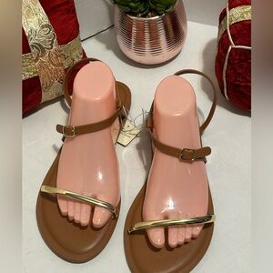 Elegant Brown Sandals with Gold Accent